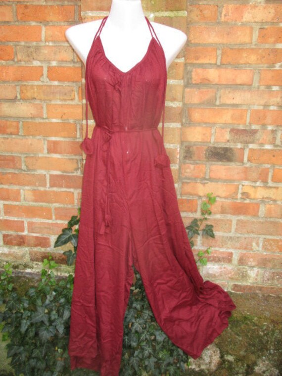 Damen Irregulär Jumpsuit Freizeit Overall Sommer Weites Bein Hose Party Rotbordeaux von SpunkLaden
