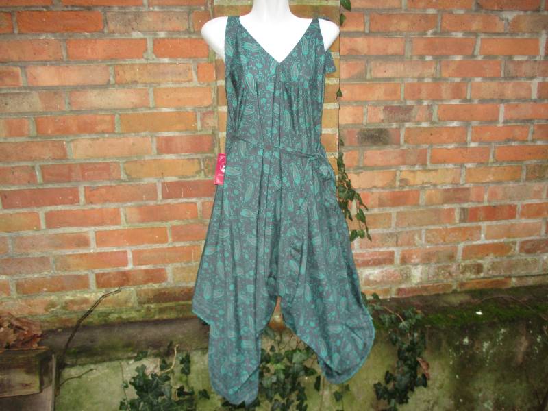 Damen Irregulär Jumpsuit Freizeit Overall Sommer Weites Bein Hose Party Seide Blau Petrol Paisley Hosenanzug von SpunkLaden