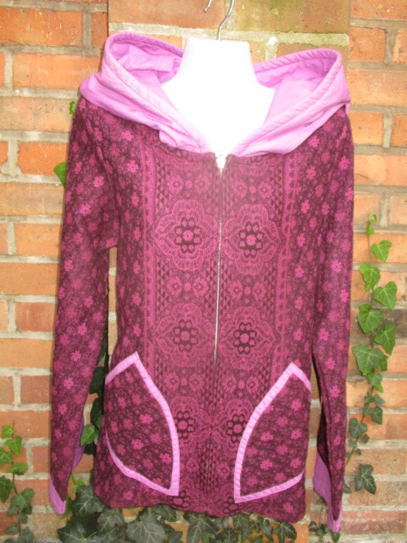 Damen Jacke Gr.m Kapuze Zipfelkapuze Goa Hippie Alternativ Mittelalter Wolljacke Lila Übergangsjacke von SpunkLaden