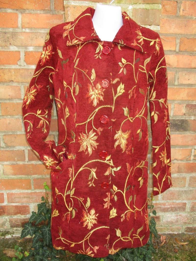 Damen Kurz Mantel Jacke M Hippie Goa Ornamente Vintage Weinrot Rot Alternativ von SpunkLaden
