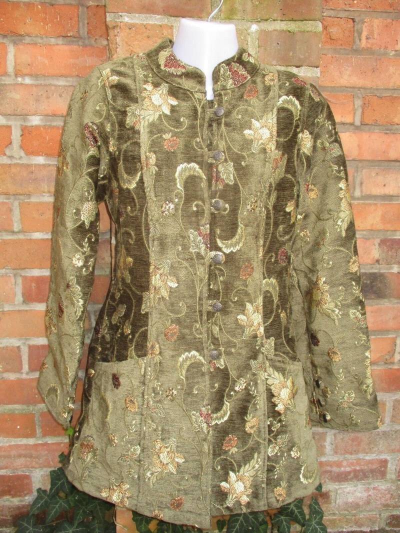 Damen Kurz Mantel Jacke S L Hippie Ornamente Vintage Grün Geblümt Alternativ von SpunkLaden