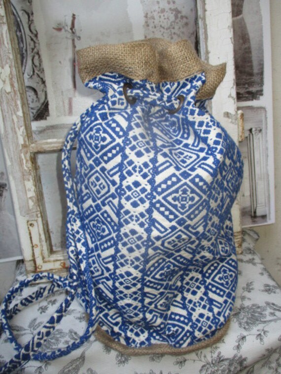 Damen Shopper Handtasche Umhängetasche Bunt Blau Weiß Schultertasche Stoff Sacktasche Tasche Ethno Hippie Indien Nepal Rund von SpunkLaden