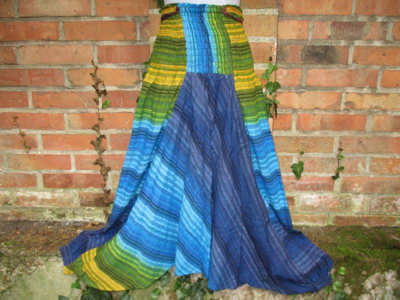Hose Sommer Haremshose Jogahose Pumphose Stoffhose + Jumpsuit Hippie Ethno Goa Bunt Free Blau Gelb Gestreift von SpunkLaden