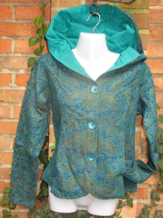 Jacke Kurzjacke Winterjacke Winter Herbst Wolljacke Wolle Blau Petrol Musterung Xs S M L Xl Paisley Fair von SpunkLaden