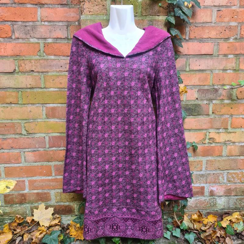 Kleid Pullover Tunika Wolle Schurwolle Wollkleid S Hippie Kragen Goa Mittelalter Lila von SpunkLaden