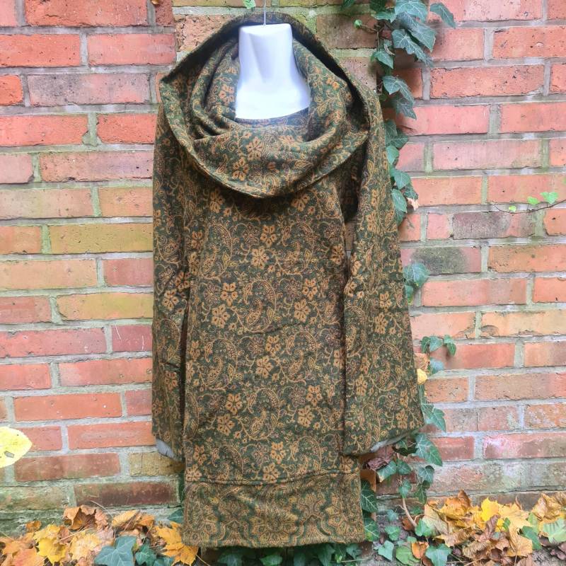 Pullover Rollkragen Winter Tunika Kleid Wolle Muster Grün Beige Gr M L 38 40 42 Hippie Goa Wollpullover Langarm Warm von SpunkLaden
