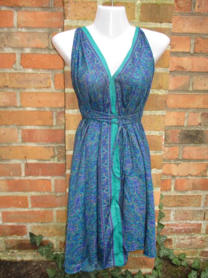 Shirt Top Hängerchen Kleid Bluse Sommer Seide Bunt Elfe Goa Midi Hippie Free Blau Rückenfrei von SpunkLaden