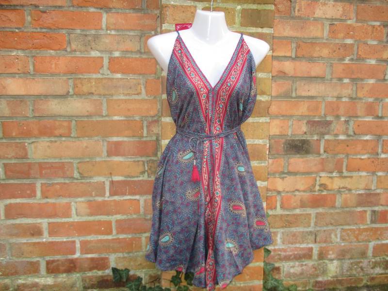 Shirt Top Hängerchen Kleid Bluse Sommer Seide Bunt Elfe Goa Midi Hippie Free Lila Blau Rückenfrei von SpunkLaden