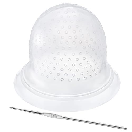 Wiederverwendbare Silikon-Haarkappe mit Metallhakennadel, 1 Stück, weiß, professionelles Haarfärbewerkzeug für Salon, Friseure, Damen und Herren von Spunklad
