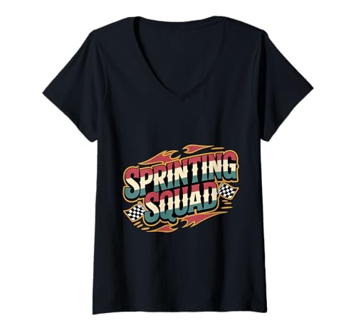 Damen Sprinting Squad Sprinter -Athlet Sportvarsity - T-Shirt mit V-Ausschnitt Damen Sprinting Squad Sprinter -Athlet Sportvarsity - T-Shirt mit V-Ausschnitt von Spur Sprinter Leichtathletik