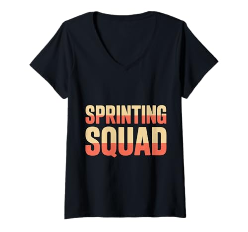 Damen Sprinting Squad Sprinter -Athlet Sportvarsity |- T-Shirt mit V-Ausschnitt Damen Sprinting Squad Sprinter -Athlet Sportvarsity |- T-Shirt mit V-Ausschnitt von Spur Sprinter Leichtathletik