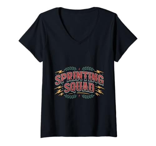 Damen Sprinting Squad Sprinter -Athlet Sportvarsity - T-Shirt mit V-Ausschnitt Damen Sprinting Squad Sprinter -Athlet Sportvarsity - T-Shirt mit V-Ausschnitt von Spur Sprinter Leichtathletik