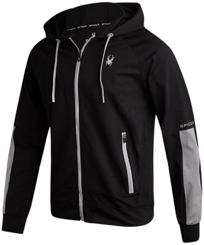 Spyder Active Herren-Kapuzenpullover mit Reißverschluss – Athletic Tech Doppelstrick-Kapuzenpullover mit durchgehendem Reißverschluss für Herren, Workout, Fitnessstudio, mit Seitentaschen (Größe S-XL von Spyder