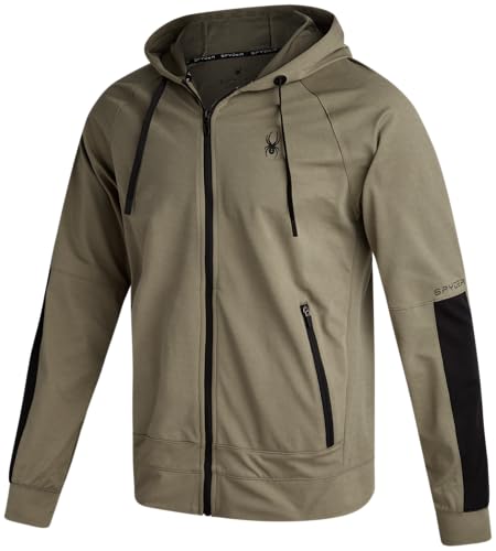 Spyder Active Hoodie für Herren, Tech, Doppelstrick, lässig, Durchgehender Reißverschluss, mit seitlichen Reißverschlusstaschen (Größen: S-XL), Brauner Stein, Large von Spyder