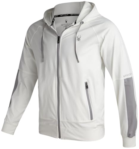 Spyder Active Hoodie für Herren, Tech, Doppelstrick, lässig, durchgehender Reißverschluss, mit seitlichen Reißverschlusstaschen (Größen: S-XL), Weiss/opulenter Garten, Small von Spyder