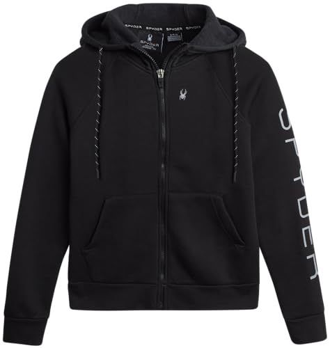 Spyder Damen Active Fleece Hoodie – Athletic Performance Full Zip Up Kapuzen-Sweatshirt, erhältlich in Übergrößen (S-3XL), Schwarz, 1X von Spyder