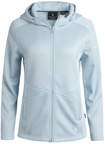 Spyder Damen-Fleecejacke – leichte Polarfleece-gefütterte windabweisende Kapuzenjacke mit Reißverschluss (Größe S-XL), BLAU (ASH BLUE), S von Spyder