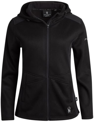 Spyder Damen-Fleecejacke – leichte Polarfleece-gefütterte windabweisende Kapuzenjacke mit Reißverschluss (Größe S-XL), Schwarz, L von Spyder