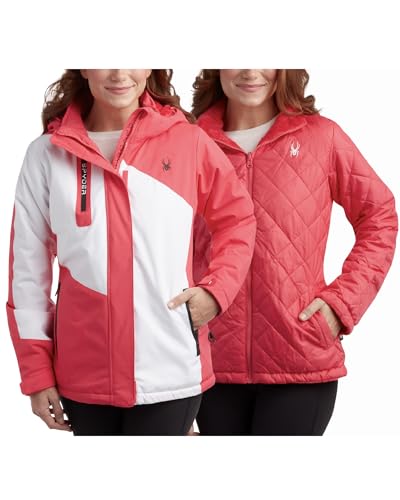 Spyder Damen Schnee-Skijacke – 3 Looks in 1 Isolierter Puffer zu Sherpa-Fell, wendbare Innen-Winterjacken für Frauen (S-XL), Prism Pink, XL von Spyder