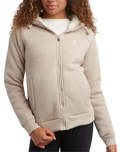 Spyder Damen Sherpa-Fleecejacke - UPF 50+ Schweres Thermo-Waffelstrick-Kapuzen-Sweatshirt mit Taschen (Größen: S-XL), Sandsturm, XL von Spyder