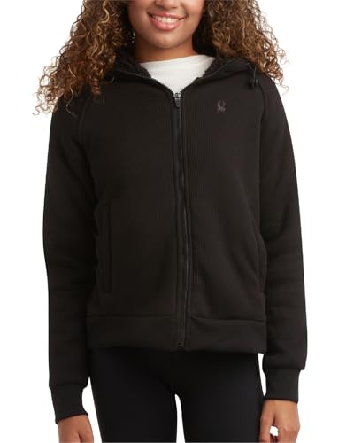 Spyder Damen Sherpa-Fleecejacke - UPF 50+ Schweres Thermo-Waffelstrick-Kapuzen-Sweatshirt mit Taschen (Größen: S-XL), Schwarz, M von Spyder