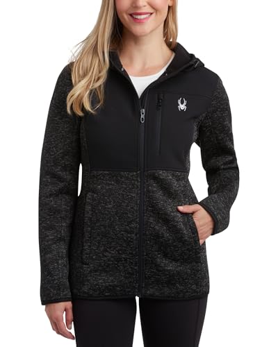 Spyder Damen Softshelljacke – Bonded Micro-Fleece Leichte Jacke Damen – Full Zip Up Kapuzenjacken für Frauen (S-XL), Heather Black, M von Spyder