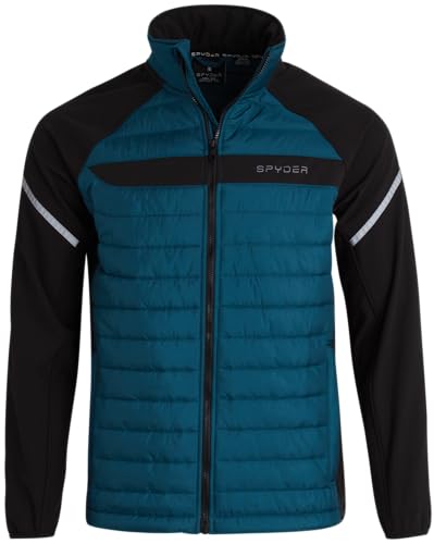 Spyder Herren Active 2fer Jacke – mittelschwerer, isolierter gesteppter Puffer Bubble Windbreaker mit Softshell-Ärmeln (Größen: S-XL), Dunkel wasserfarben, L von Spyder