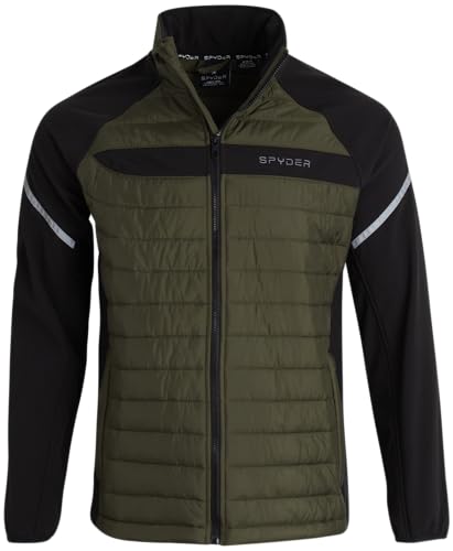 Spyder Herren Active 2fer Jacke – mittelschwerer, isolierter gesteppter Puffer Bubble Windbreaker mit Softshell-Ärmeln (Größen: S-XL), Oliv/Blatt für mich (Leaf It to Me), S von Spyder