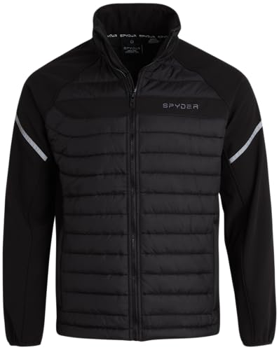 Spyder Herren Active 2fer Jacke – mittelschwerer, isolierter gesteppter Puffer Bubble Windbreaker mit Softshell-Ärmeln (Größen: S-XL), Schwarz, M von Spyder