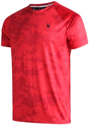 Spyder Herren Active Shirt - Camo Fitted Short Sleeve Performance Training Shirt - Dry Fit Workout Shirt für Männer (S-XL), Spyder Rot, Mittel von Spyder