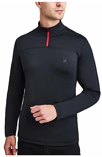 Spyder Herren Active Shirt - Viertelreißverschluss Langarm Performance Pullover, Schwarz/Rot, XL von Spyder