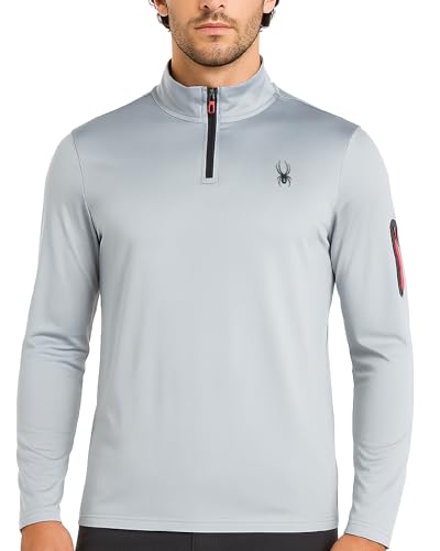 Spyder Herren Active Shirt - Viertelreißverschluss Langarm Performance Pullover - Leichtes Slim Fit Workout Shirt für Männer (S-XL), Hellgrau, Mittel von Spyder