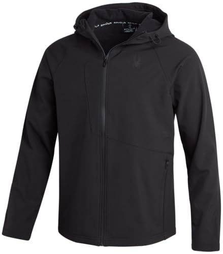 Spyder Herren Active Softshell-Jacke – Polarfleece-gefüttert, wasserabweisend, isoliert, Performance-Kapuzenjacke (Größen: S-XL), Schwarz, L von Spyder