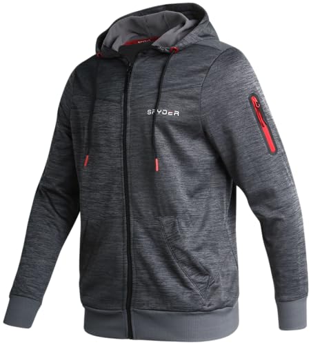 Spyder Herren Active Sweatshirt – Performance Tech Fleece Zip Hoodie Sweatshirt – Workout Full Zip Track Jacke für Männer (S-XL), Dunkelgrau meliert, Large von Spyder