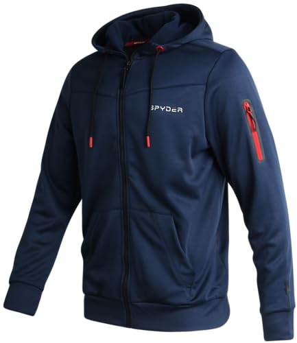 Spyder Herren Active Sweatshirt – Performance Tech Fleece Zip Hoodie Sweatshirt – Workout Full Zip Track Jacke für Männer (S-XL), Marineblau, Large von Spyder