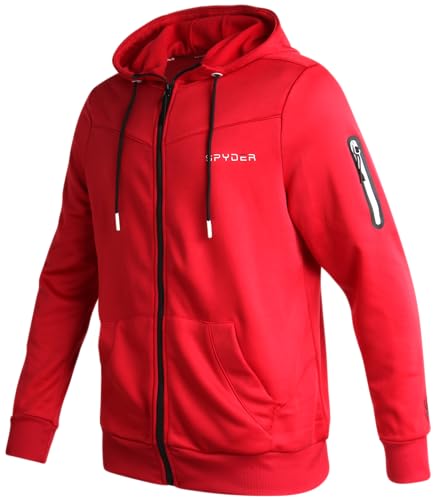 Spyder Herren Active Sweatshirt – Performance Tech Fleece Zip Hoodie Sweatshirt – Workout Full Zip Track Jacke für Männer (S-XL), Spyder Rot, Medium von Spyder