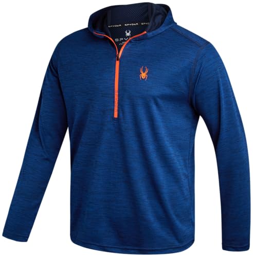 Spyder Herren Athletic Half Zip Hoodie - UPF 30 Performance Knit Pullover Sweatshirt für Outdoor Wandern Laufen (Größe: S-XL), Blau, Medium von Spyder