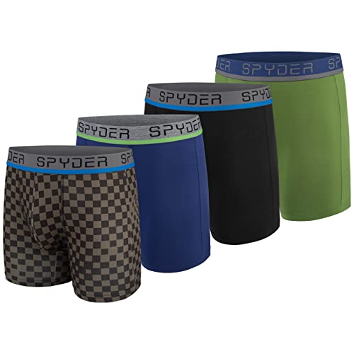 Spyder Herren-Boxershorts, 4 Stück, Poly-Spandex, Performance-Boxershorts, Unterwäsche, Grau/Marineblau/Grau/Grün, X-Large von Spyder