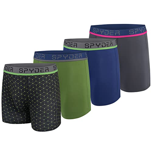 Spyder Herren-Boxershorts, 4 Stück, Poly-Spandex, Performance-Boxershorts, Unterwäsche, Schwarz/Grün/Marineblau/Grau, Large von Spyder