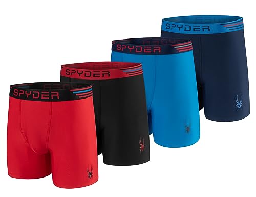 Spyder Herren-Boxershorts, 4 Stück, Poly-Spandex, Performance-Boxershorts, Unterwäsche/Bonded Hem Boxer Briefs, Rot/Marineblau/Schwarz/Blau, X-Large von Spyder