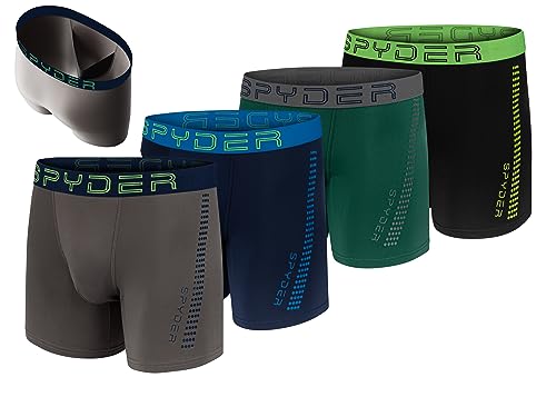 Spyder Herren-Boxershorts, 4 Stück, Poly-Spandex, Performance-Boxershorts, Unterwäsche/Komfortstütztasche, Boxershorts, Grün/Grau/Blau/Schwarz, Large Spyder Herren-Boxershorts, 4 Stück, Poly-Spandex, Performance-Boxershorts, Unterwäsche/Komfortstütztasche, Boxershorts, Grün/Grau/Blau/Schwarz, Large von Spyder