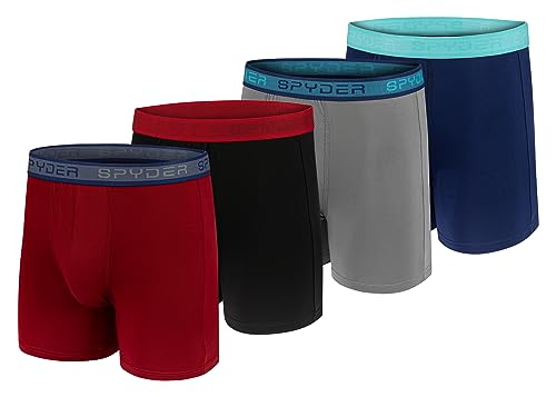 Spyder Herren-Boxershorts, 4er-Pack, Poly-Spandex, Performance-Boxershorts, Unterw sche (rot/blau/grau/schwarz, XL) von Spyder