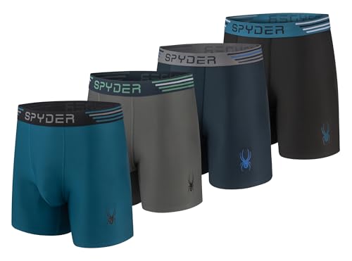 Spyder Herren-Boxershorts, 4er-Pack, Poly-Spandex, Performance-Boxershorts, Unterwäsche/gebondeter Saum, Blaugrün/Grau/Marineblau/Schwarz, Medium Spyder Herren-Boxershorts, 4er-Pack, Poly-Spandex, Performance-Boxershorts, Unterwäsche/gebondeter Saum, Blaugrün/Grau/Marineblau/Schwarz, Medium von Spyder