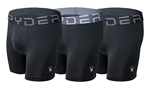 Spyder Herren-Boxershorts, Performance-Sport-Kompressionsshorts, athletische Herren-Unterwäsche, 3er-Pack für Herren, Größe L, Schwarz von Spyder