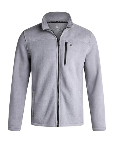 Spyder Herren-Fleecejacke, weiches Polarfleece, Sherpa-Futter, LSF 30+, mittelschwer, mit Reißverschluss, warme Oberbekleidung für Herren, Hellgrau, L von Spyder