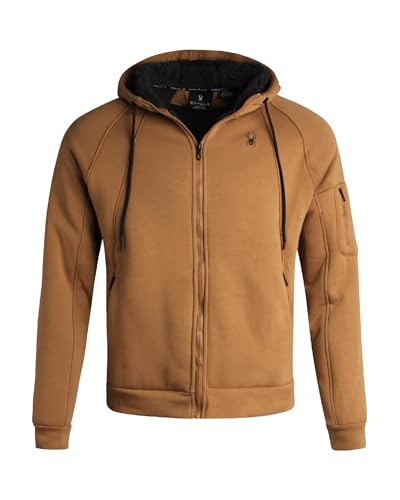 Spyder Herren-Kapuzenpullover, Sherpa-Fleece-Jacke mit Reißverschluss, ThermoWeb-Isolierung, warme Oberbekleidung, Hoodies für Männer (S-XXL), Sattel, Medium von Spyder
