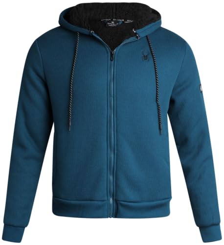 Spyder Herren-Kapuzenpullover mit durchgehendem Reißverschluss, gemütlich, Sherpa-Futter, Waffelstrick, leichte Komfortjacke für Herren (Größe S-XXL), blau (petrol blue), Small von Spyder
