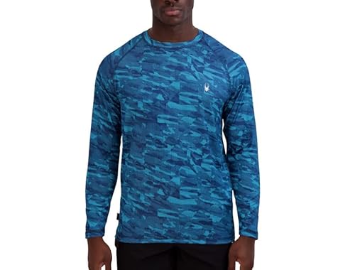 Spyder Herren Rashguard Standard, digital, Camouflage, langärmlig Rash Guard Shirt, Blau (Dress Blue), Medium von Spyder