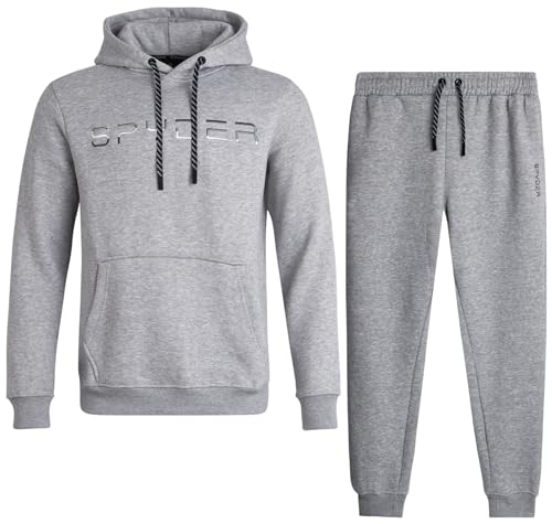 Spyder Herren-Sweatanzug-Set – 2-teiliges Performance-Fleece-Pullover, Kapuzen-Sweatshirt und Jogginghosen für Herren (S-XXL), Grau meliert, X-Large von Spyder