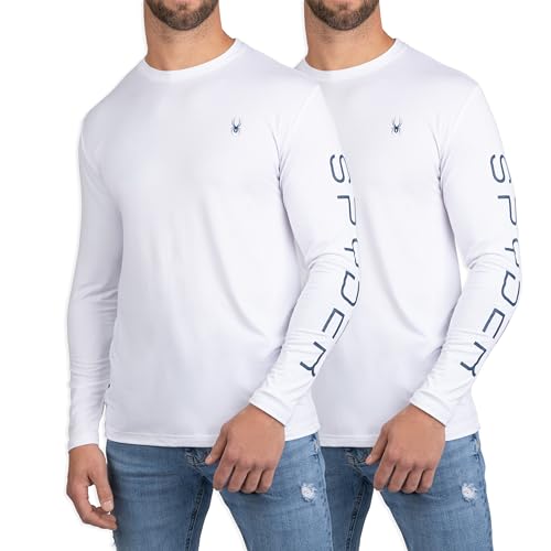 Spyder Herren-Unterhemden mit Rundhalsausschnitt, langärmelig, ultraweich, Stretch, Sport-T-Shirt, Dry Fit, athletisch, Laufen, Workout Shirts, Weiß/Weiß, L von Spyder